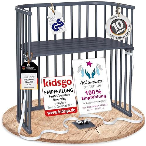 babybay Boxspring Beistellbett aus massivem Buchenholz / kompakt & verwandelbar / Kinderbett Höhe stufenlos verstellbar & umweltfreundlich / mitwachsendes Babybett (schiefergrau lackiert)