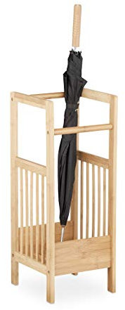 Relaxdays Schirmständer Bambus, eckig, 2 Griffe, H x B x T: ca. 64 x 25 x 26,5 cm, Umbrella Stand, Schirmhalter, natur