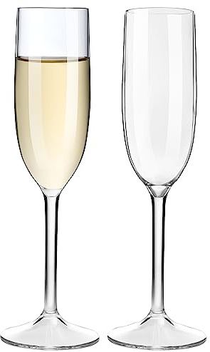 COOKY.D Shatterproof 100% Tritan-Plastic Champagne Flutes Unbreakable Stemmed Drinking Glasses Set, BPA Free & Dishwasher Safe, 170ml/6oz, Set of 2