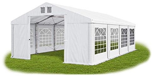 Das Company Tenda per Feste bianco 8x8m Impermeabile 560 g/m2 PVC Telone Costruzione Winter Plus sul Fondo e Rinforzi Tetto e dell'Ingresso tutto l'anno con cavi d'acciaio