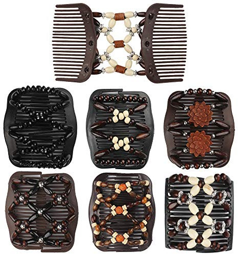 Dadabig 7 Stück Perlen Haarkämme, Magie Elastische Haarspangen Doppel Dehnbar Kamm Afrikanische Haarklammer Hair Comb Schmuck Steckkamm Holz Hairclips für Damen Mädchen Haarschmuck (7 Stile)