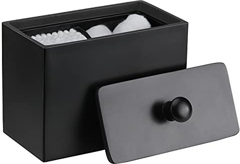 Luxspire Wattestäbchen Behälter & Wattepadspender, 2 Fächer Wattestäbchen Halter Spender Makeup Organizer Aufbewahrungsbox mit Deckel für Wattestäbchen Q-Tips Wattepads Baumwollbehälter, Matte Schwarz