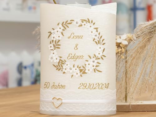 meinkerzenshop Hochzeitskerze MARGERITE Traukerze mit Namen und Datum, individuell, persönlich u. handgemacht 17535