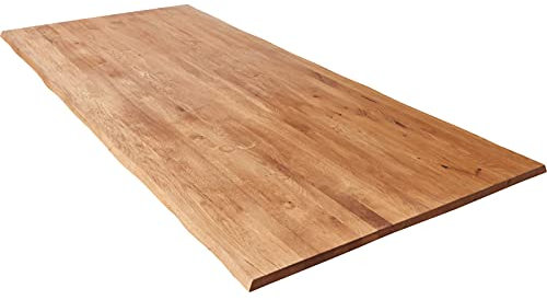 SAM Tischplatte 300x100 cm Richard, Eichenholz massiv, stilvolle Baumkanten-Platte, Unikat aus Wildeiche