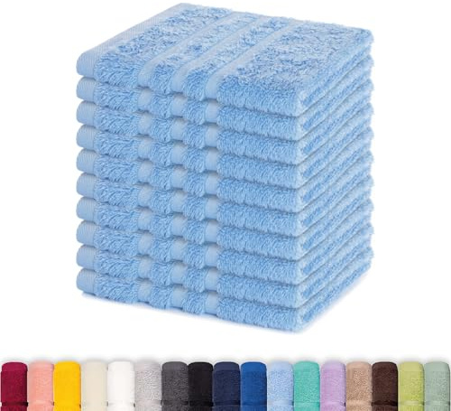 Lavea® 10 Lavette Bagno 30x30 cm in Spugna di Cotone 100% Morbidi e Assorbenti, per Casa Hotel Spa – Ideali anche come Asciugamani Bagno Viso e Bidet – Blu delfino