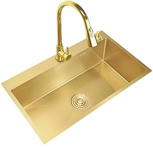 Kücheninstallation Küchen Quadratische Edelstahlspüle Goldenes Waschbecken Küche Geschirrspülen, Gemüsespüle Kleine Wohnung Küche Einzeltank Waschbecken im Badezimmer Mit Wasserhahn Küchenspülen