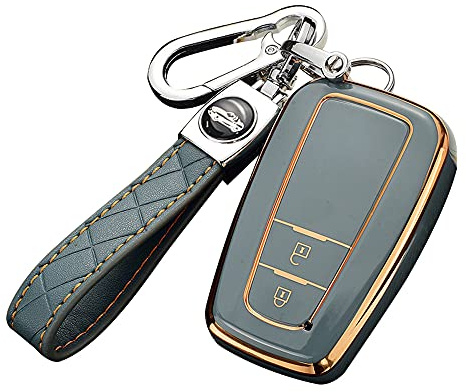 ontto Autoschlüssel Hülle Cover Passt für Toyota CHR C-HR Prado Prius Camry Corolla RAV4 2017-2019 Zubehör Schlüsselbox Schlüsselhülle Schlüsselanhänger Schlüssel Schutz Etui 2 Tasten-Grau