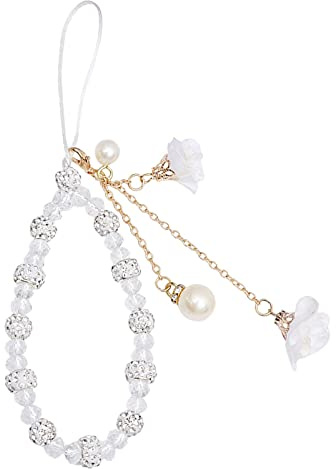 1pcs Dragonne De Téléphone Portable, Dragonne De Téléphone en Perles De Cristal avec Pendentif Fleur, Lanière De Téléphone pour Téléphone Portable, Chaîne De Dragonne Antidérapante
