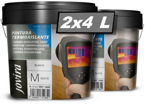 JOVIRA PINTURAS Pittura per interni Termica per superfici in cemento, malte in cemento, mattoni, gesso, migliora l'isolamento termico. (2x4 Litri, Bianco) B-15-2