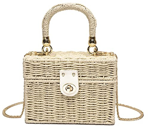 Summer Straw Purse Beach Shoulder Bags for Women Cute Wicker Woven Basket Tote Box Purse Vacation Handbag