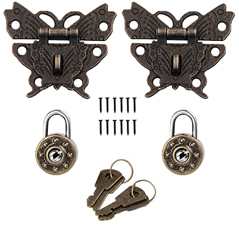 Csirnto Vintage Latch 2 Stück Retro Schmetterling Shaped Latch Haspe 2 Stück Vorhängeschloss Mini Vorhängeschlösser Schloss für Holzkiste Schmuckschatulle Kabinett