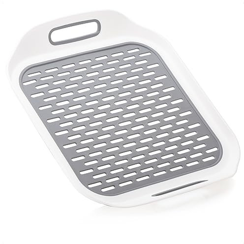 COM-FOUR® fodera per lavello con maniglie - fodera per il lavello - tappetino quadrato per lavello - gocciolatoio - fodera per il lavello protegge la superficie del lavello (1 pezzo - bianco/grigio)