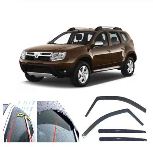 AC WOW 4x Wind Deflectors for Renault Dacia Duster (HS) 2010-2017, Dark Smoke Tinted, Modern Style, In-Channel Fitting, Car Compatible