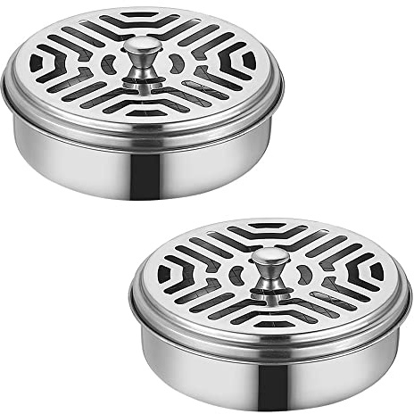 2 Pièces Porte-Bobine Moustique, Support Bobine Moustique, Support De Bobine De Moustique Rond, Support Bobine Moustique en Acier Inoxydable, avec Couvercle, pour Maison, Jardin Extérieur, Le Camping