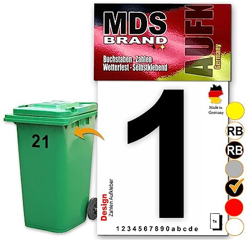 MDS Brand Design 15cm Zahlen Aufkleber Selbstklebende Klebezahlen für Briefkasten, Mülltonne & Hausnummeren Aufkleber für Außen & Innen, D-15 (1, Schwarz)