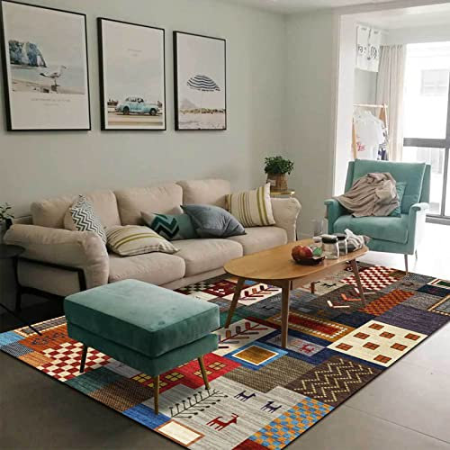 Rug-QJDDUP Tappeti, Rustic Patchwork design, Tappeto Salotto Moderno Disegno Pelo Corto, Lavabile, Antiscivolo, Facile da Pulire, Multicolor-1, 120 x 180 cm
