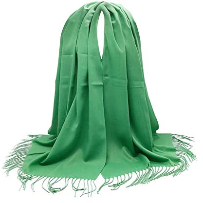 Whoiy Loop Schal Baumwolle, Damen Loop Schal Einfarbige Quasten Grün 180X70cm Warmer Übergroßer Winterschal-Poncho