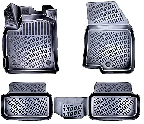 Rizline Passgenau 3D Fussmatten Auto Kompatibel mit Dacia Sandero 3 Gen 2020-2023 Auto Zubehör 1. und 2. Reihe Gummimatten Autos TPE Allwetter Geruchlos rutschfest Vorne & Hinten Schwarz