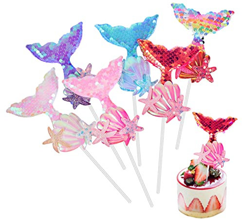 Kisangel 6stücke Meerjungfrauenschwanz-cupcake-topper Für Kuchen-dekoration Unterwasser-party-dekor Muschel-form-kuchenaufsätze Für Mädchen-geburtstagsfeiern