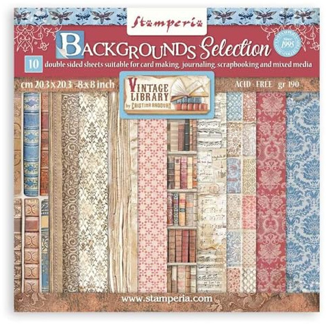 Stamperia Mini Scrapbooking Pad-Backgrounds Vintage Libary, Multicoloured, 8 x 8 inches