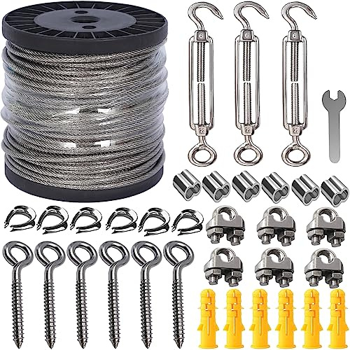 AMLOOPH 30m Garden Wire For Climbing Plants 5mm Catenary Wire Trellis Kit, M6 Turnbuckle Wires Tensioner With 304 Stainless Steel Metal Cable and Vine Eyes For Climbing Plants Training Wires Rope Kits