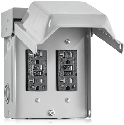 SURAIELEC Outdoor Electrical Outlet Box, Dual 20 AMP WRTR GFCI Receptacles, Rainproof 3R Enclosure, Weatherproof All Metal Outlet Cover, Power Plug for Garden, Outdoor Lights, ETL Listed
