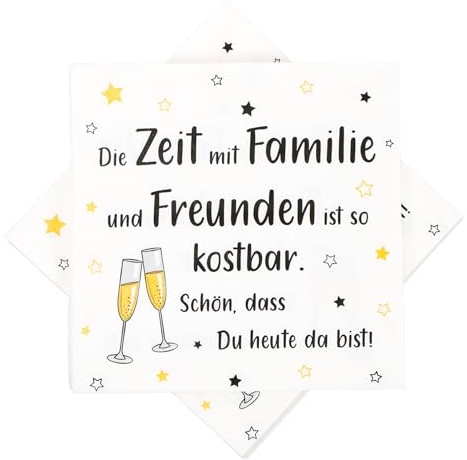 40 Stück Servietten Freunde und Familie, Servietten Kostbare Zeit, Geburtstagsservietten, Spruch Tischdeko, Papierservietten für Geburtstag Hochzeit Feste Partys, 33 x 33cm