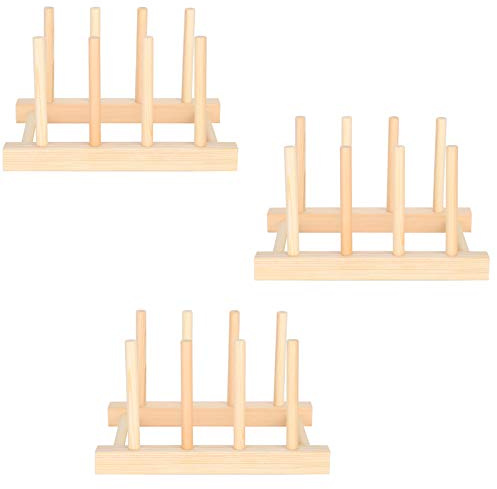 Yosoo Health Gear Estante de Madera para Platos, Organizador de Cocina con 3 Niveles, Escurridor para Utensilios y Cuencos, Diseño Navideño