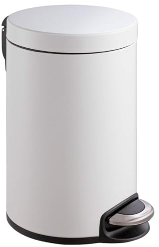 PROREGAL Treteimer mit stilvollem Pedal, leise schließendem Deckel & Kunststoffinneneimer | 12 Liter, HxBxT 40x24,8x32,5cm | Weiß