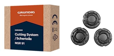 Grundig Ersatzscherkopf MSR 81 (GMS3910), Scherteile für den Herrenrasierer ProClub MS 8130, 3 Ersatzscherköpfe, Titanium Blades Technologie, einfacher Austausch, nachhaltige Verpackung