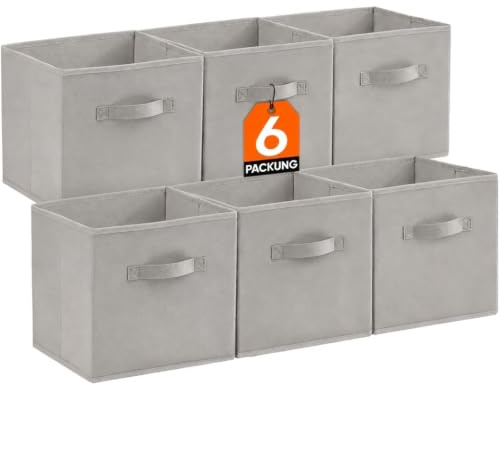 Lifewit 16 Stück Aufbewahrungsbox aus Stoff, Faltbar Aufbewahrungswürfel Kallax Boxen Aufbewahrung aus Vliesstoff mit Griff für Würfelregal Kallax Boxen Regal Einsatz, 33 x 33 x 33 cm Cm, 36L Hellgrau