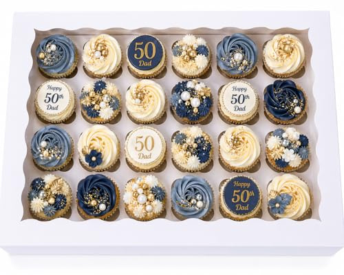 FAVES' CRAFT N MORE 24 Hole White Cupcake Box with Window and Removable Inserts, 24 Cupcake Box for Cupcakes and Muffins, 43.18 x 31.75 x 9cm (Large)