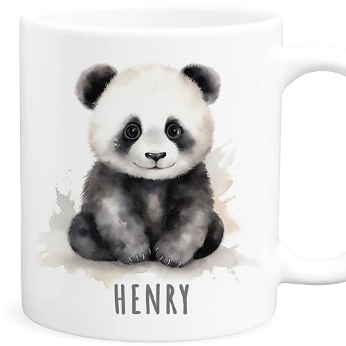 Panda Tasse Kinder personalisiert mit Namen als Geburtstagsgeschenk | Personalisiert, hochwertige Keramik, spülmaschinen- & mikrowellengeeignet, 330 ml, Pandatasse