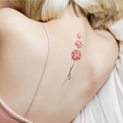 Temporäre Tattoos Aufkleber Falsche Tätowierung 2 Chrysanthemen-Rücken-Tätowierungsaufkleber Mit Englischen Buchstaben, Wasserfest Und Langlebig, Frische Bunte Blumen Für Das Weibliche Schlüsselbein