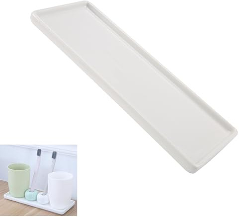 FutureHight Plat rectangulaire en céramique Blanc, Plateau en porcelaine blanche, Bouche Eau Tasse, Salle de bain, Compartiment de rangement vivant