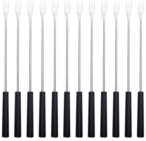 PACKOVE Lot de 12 fourchettes à fruits en acier inoxydable - Fourchettes à dessert en métal - Fourchettes à fondue en métal - Fourchettes à cocktail pour fête de mariage