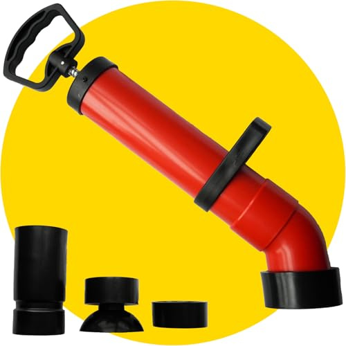 McDevens Rohrreinigungspumpe mit 3 Aufsätzen - für Küche, Bad & Toilette - rohrreiniger - abfluss pumpe - pömpel abfluss pümpel - abflusspumpe - abflussfrei pumpe rohrreiniger - rohrreinigungsspirale