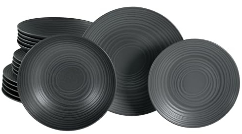 CreaTable, Lava Stone Black, Tellerset 18 teilig aus Steinzeug | Geschirrset, 20569