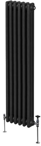 Traditional 3 Column Radiator 1800mm x 292mm Modern Central Heating Heater Matt Black Carbon Steel Vertical Wall Mounted Kitchen Living Room Bathroom Cleaning Brush Fixing Kit & Brackets