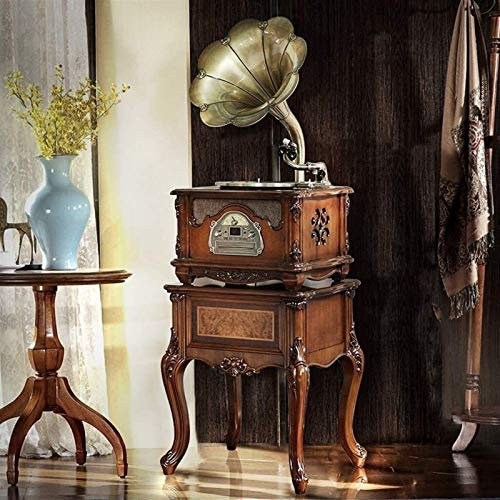 Vinyl Player Vintage, Bronze Classic Retro Antique Phonograph Turntable Vinyl Record Player Stereo Speakers Gramophone