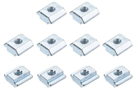 sourcing map 10Pcs M6 T Nut Tee Sliding Slot Nuts, T-Slot Nut Hammer Nut Block Square Nuts Fastener Carbon Steel Nickel Plated for Aluminum Extrusion Profile 4545 Series