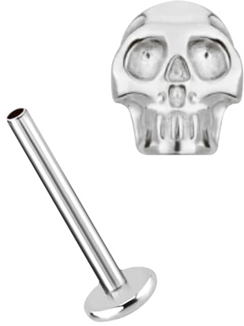 Ohr Piercing Titan Labret Stud in 1,2 mm mit Innengewinde und Totenkopf