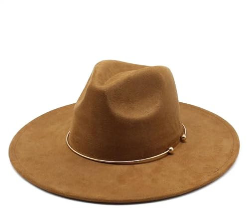 FULUJIDI Fedora Trilby Filzhut Hut Fedora Hüte Für Frauen Panama Western Cowboy Hut Kreis Männer Jazz Kirche Kappen Adults56-59Cm Khakisuede