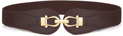 VONMELLI Cinturones elásticos anchos para mujer, cinturón de cintura elástico para damas con hebilla dorada de moda para vestidos, café, M:Fit Waist Size 30-34