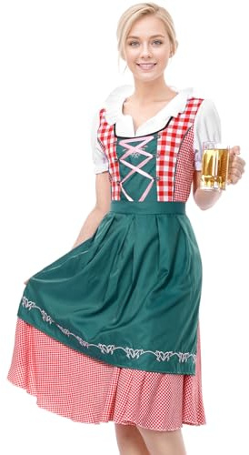 Dirndl da donna Oktoberfest, vestito tradizionale con grembiule, abito blu per donna
