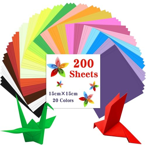 200 Blatt Origami Papier 15 x 15 cm, Caianwin 70 g/m² 20 Farben Buntes Papier Quadratisch Faltpapier für Haus, Schule, Kunstprojekte und Partys handgemachte DIY Origami
