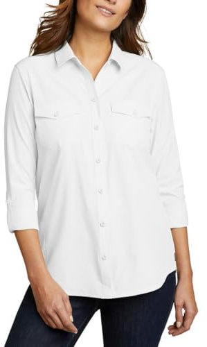 Eddie Bauer Women's Departure Stretch Moisture Wicking Long Sleeve Shirt with UPF 50 (US, Alpha, XX-Large, Regular, Regular, White)