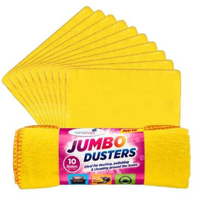 HOMESHOPA Yellow Dusters Cleaning Cloth, 10 Pack Jumbo Cotton Multi Purpose Absorbant Kitchen Towel Cloth for Polishing, Dusting, Household Furniture Window Car Cleaning, Washable Reusable, 35 x 45cm