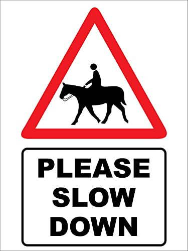 Pferd, Bitte Langsamer Warnschild Wandposter Retro Deko Hängeschild Vintage-Dekoration Metallschild Für Küche Garten Pub S