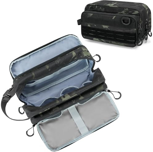 Prokva Taktische Kulturtasche für Herren, Reise Kulturbeutel, Camouflage | Nass-/Trocken-Trennung, Schnallen-Tragegriff, 6 Innenfächer, Nur Leere Tasche